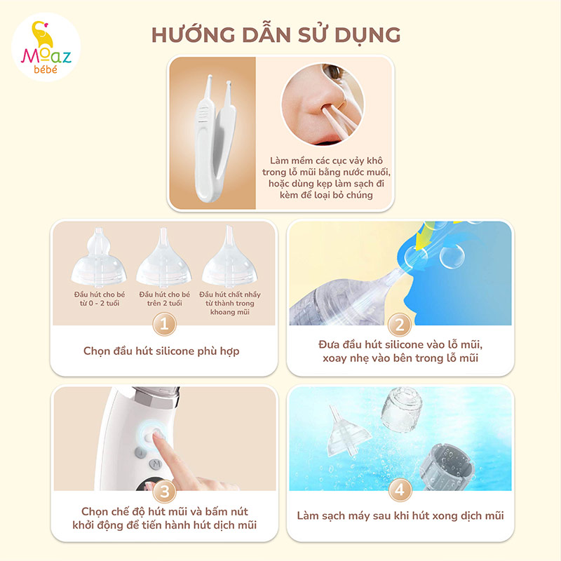 Moaz BéBé Cordless Nasal Aspirator MB-095 11 huong dan su dung may hut mui moaz bebe mb095